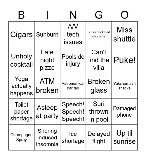 Suri's 40th Bingo Card