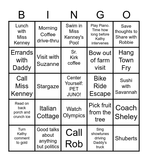Californi-Joy Bingo Card