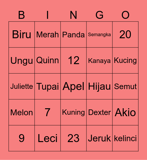 Kaira's Bingo Card