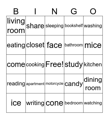 Unit 9 My House Bingo Card