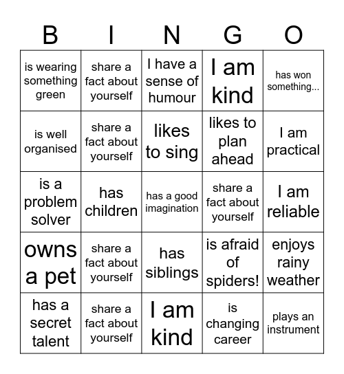 Getting to Know You Bingo Card