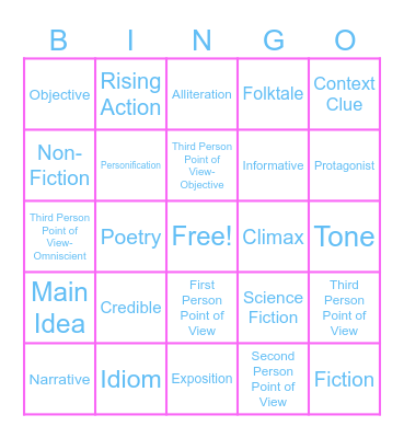 ENGLISH LANGUAGE ARTS BINGO Card