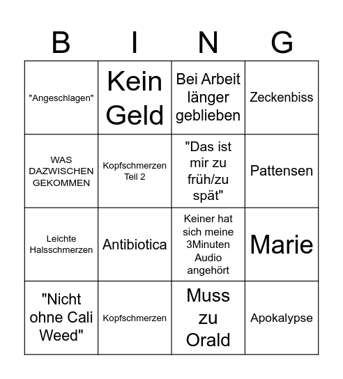 Julien Ausreden Bingo Card