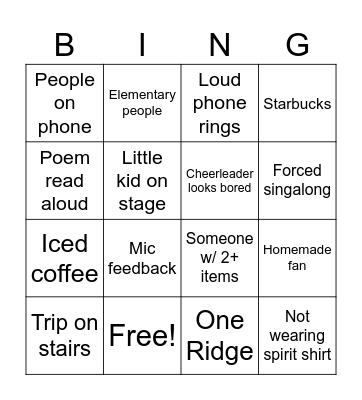Pep Rally - One Ridge Bingo Card