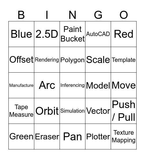 CAD & CAM Bingo Card