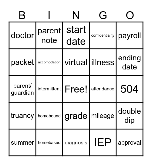 Homebound BINGO! Bingo Card