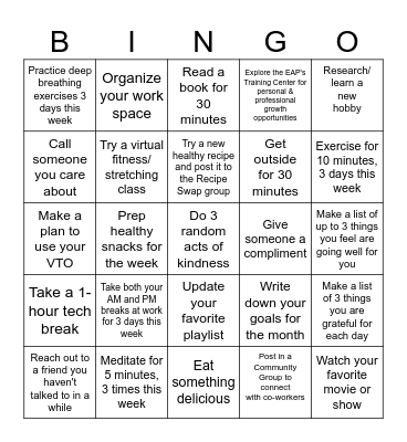 Wellness BINGO! Bingo Card