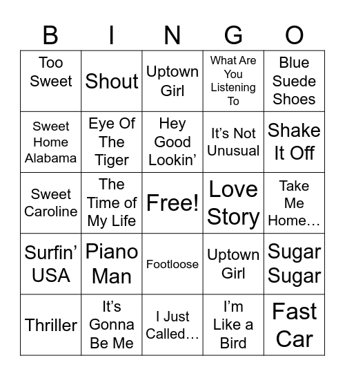 Music Bingo Card