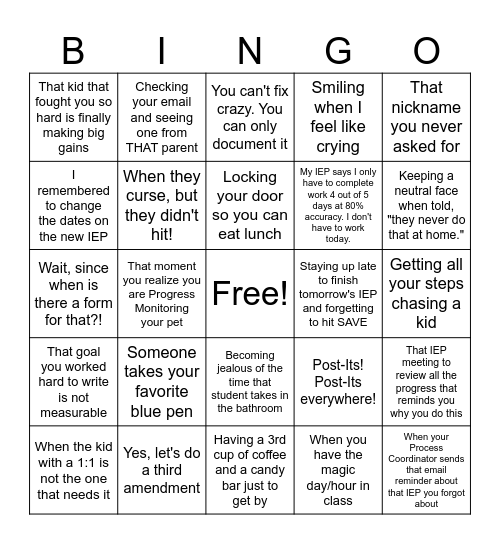 ECSE BINGO Card