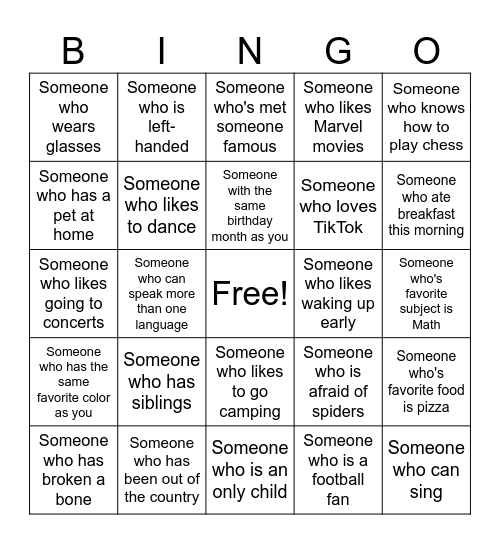 Human Bingo Card