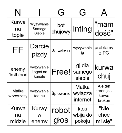 Qunisher Liga Bingo Card