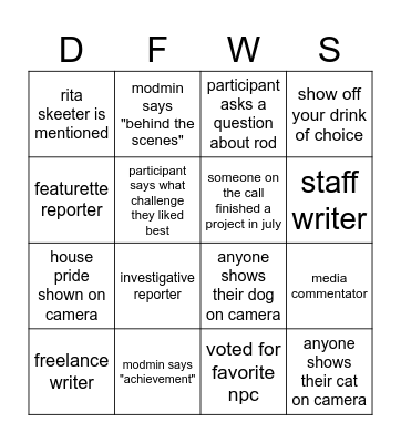 Daily Prophet - DFW Social Bingo Card