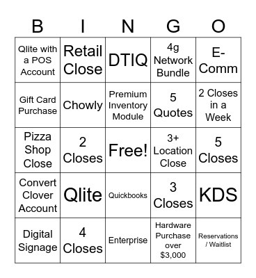 Clearent Sales Bingo Card
