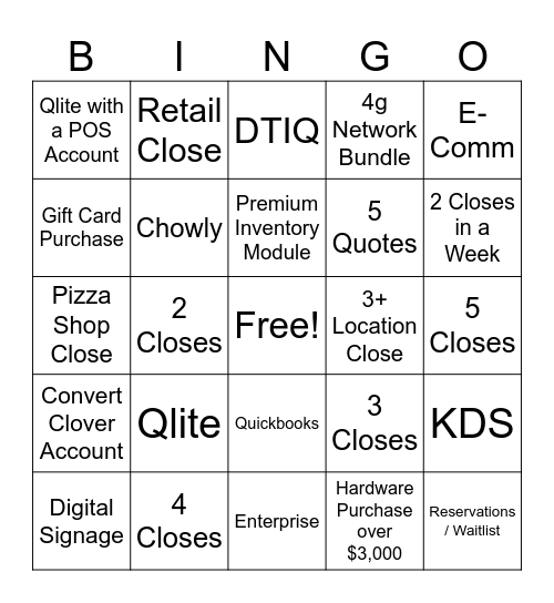Clearent Sales Bingo Card