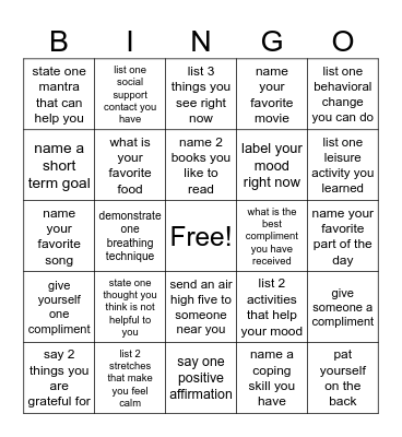 mental health bingo Card