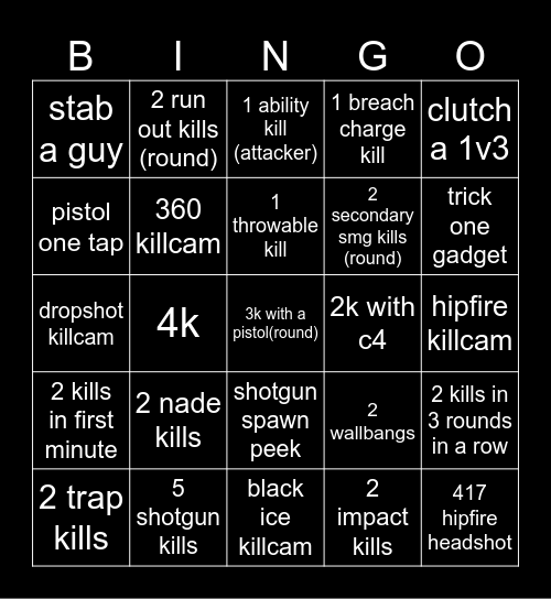 Siege Bingo Card