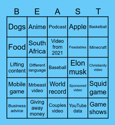 Mister breast Bingo Card