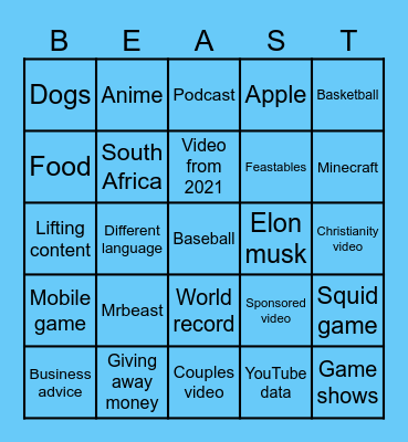 Mister breast Bingo Card