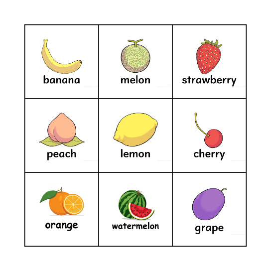 Fruit Bingo Card