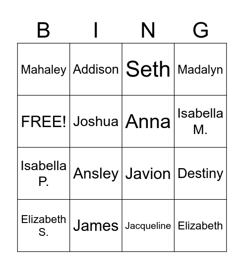 Beginning Chorus: 2 Bingo Card