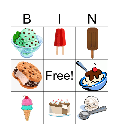 Ice Cream Bingo Card