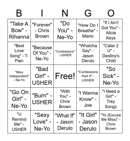 R & B Music Bingo Round #1 Bingo Card