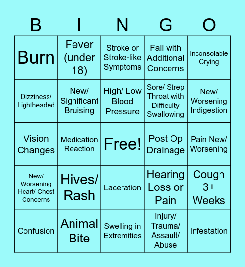 Triage Keyword BINGO Card