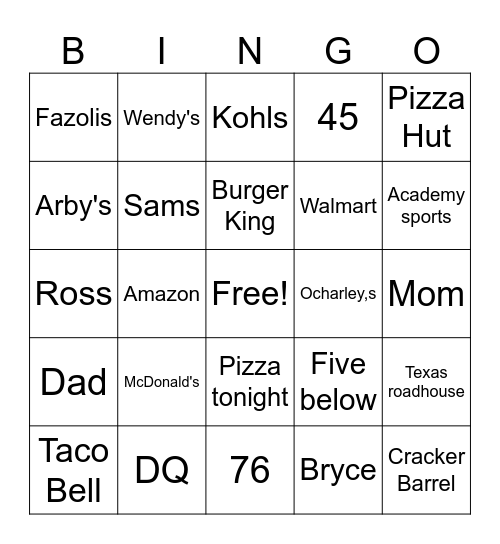 Untitled Bingo Card