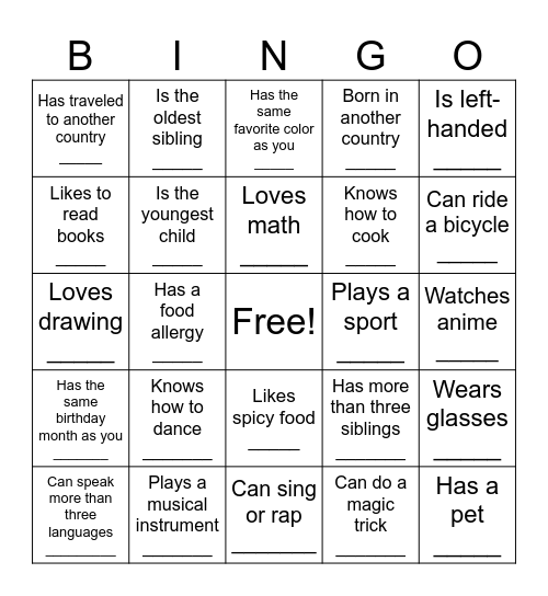 Mingle Bingo Card