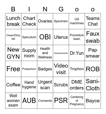 Women's Health Bingo Card