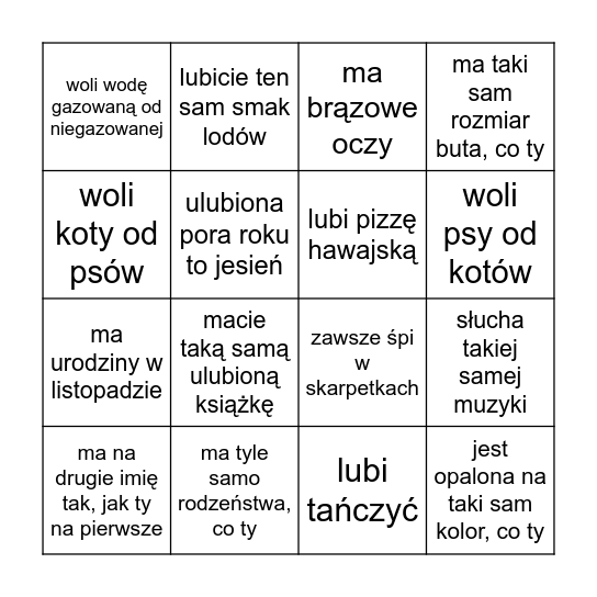 znajdź osobę, która... /z którą... Bingo Card