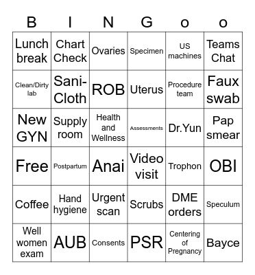 Women's Health Bingo Card