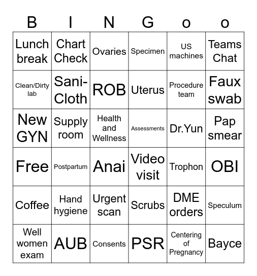 Women's Health Bingo Card