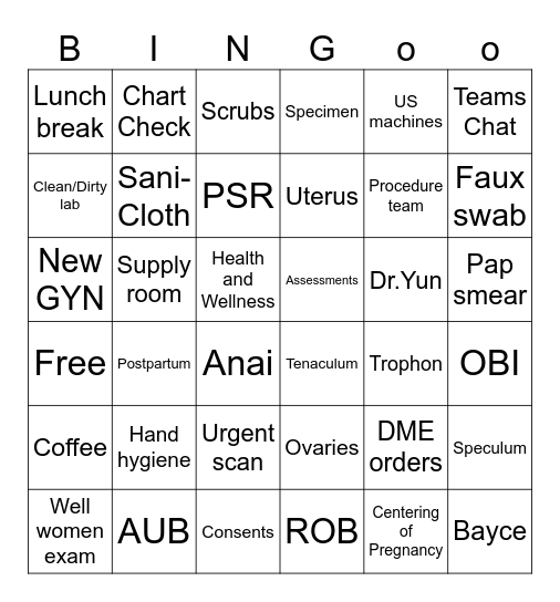 Women's Health Bingo Card