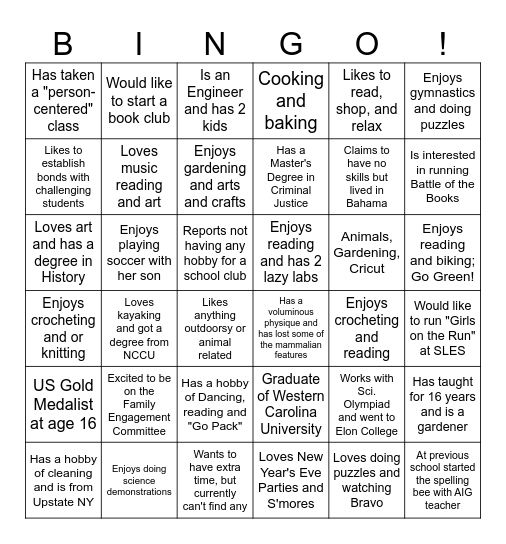 Staff Knowledge Bingo Card