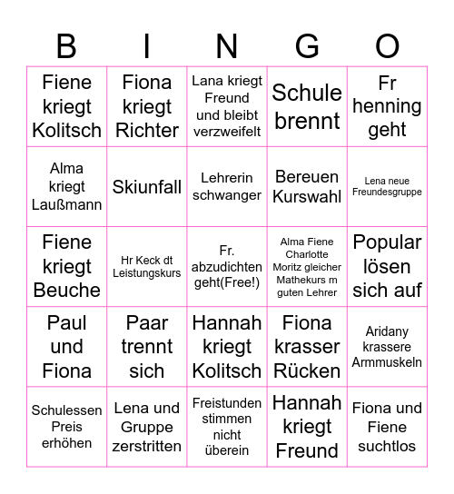 11. Klasse Bingo Card