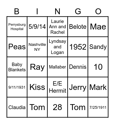 Austin  Family  Trivia Bingo Card