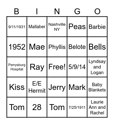 Austin  Family  Trivia Bingo Card
