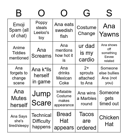 Ana Bingo Card