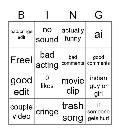 reels cringe bingo Card