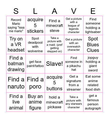 Slave bingo Card