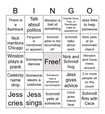 New Girl Bingo Card