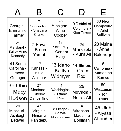 MISS USA 2024 Bingo Card