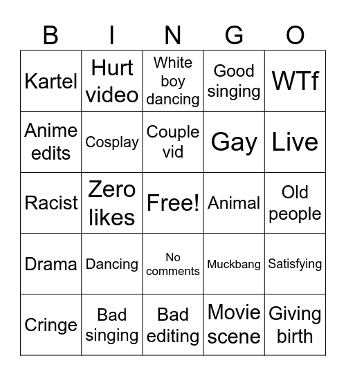 Tiktok bingo Card