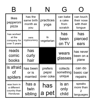 Find Someone Who Bingo Card