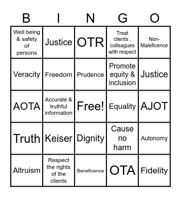 OT ETHICS & PRINCIPALS Bingo Card