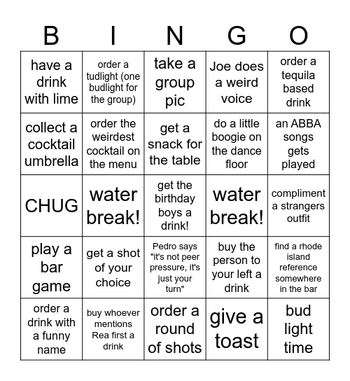 Pedro's and Joe's Birthday Bingo! Bingo Card