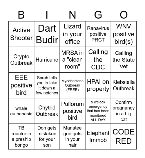 Veterinary Intern BINGO Card