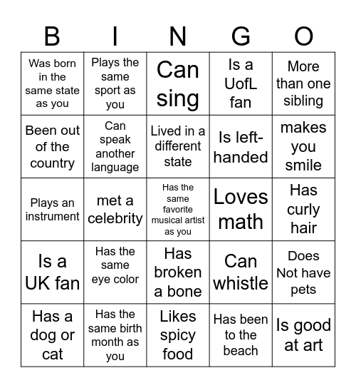 Find someone who Bingo Card