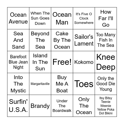 Music Bingo 8/4 Bingo Card